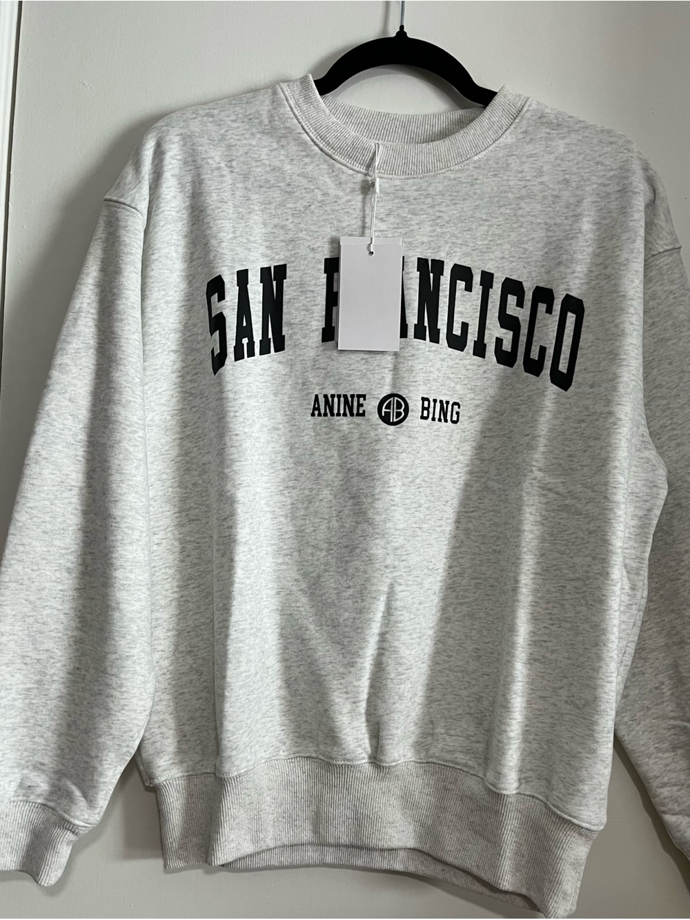 Anine Bing Light Gray 'San Francisco' Logo Crewneck Sweatshirt
